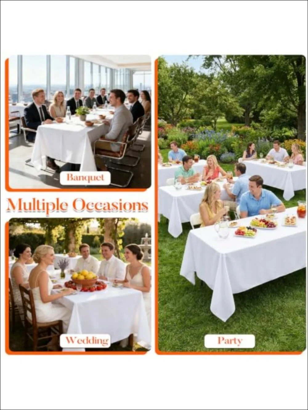 10 Pack White Rectangle Table Cloth 60x102 Inch Polyester for 6 Foot Tables